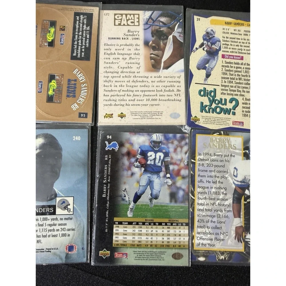 Barry‎ Sanders Lot Of 6 Cards NFL Detroit Lions Upper Deck Fleer Ultra Classic